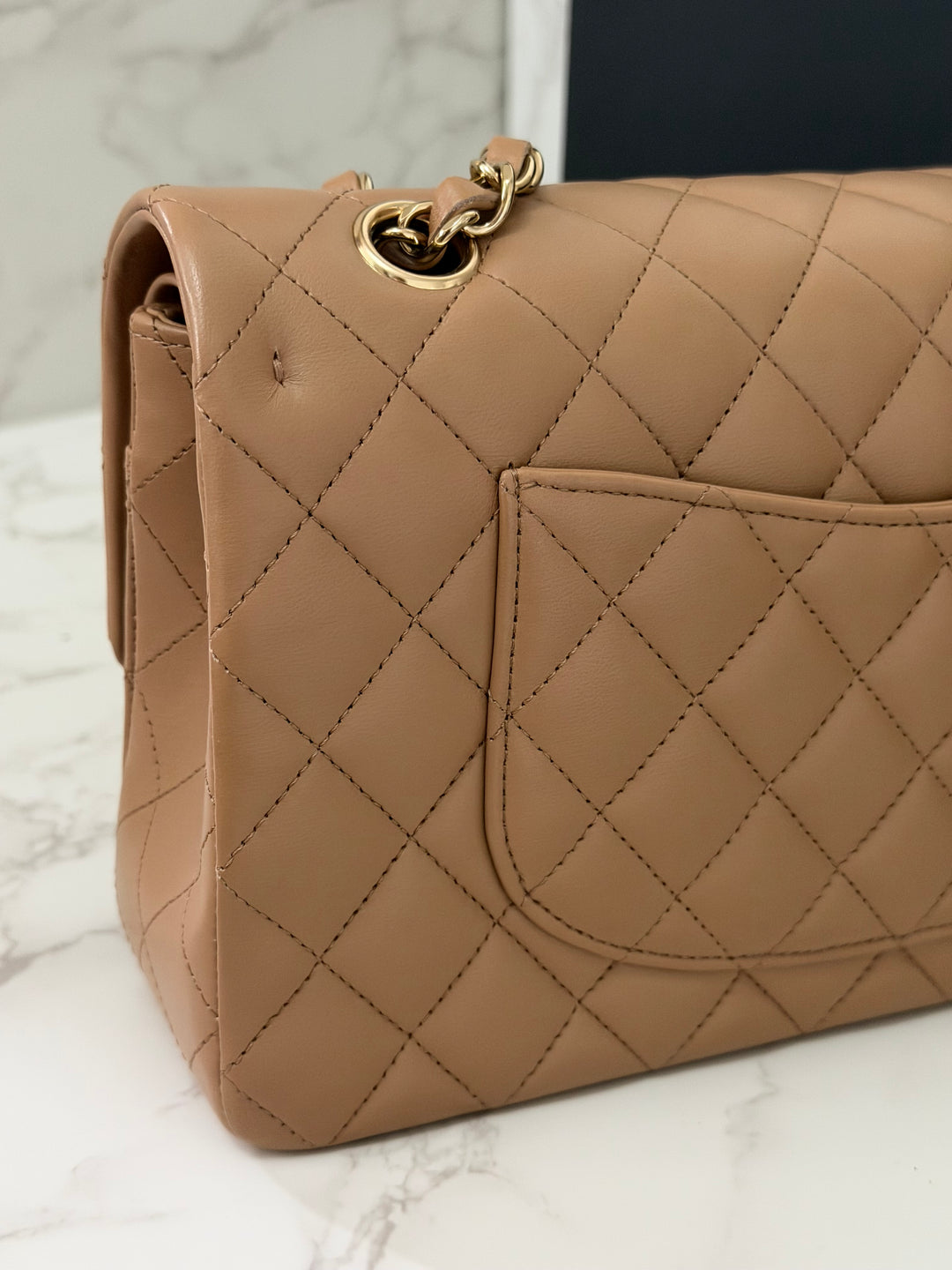 CHANEL 22K collection 2022 Dark Beige Lambskin LGHW Medium ML Timeless Classic Double Flap Bag