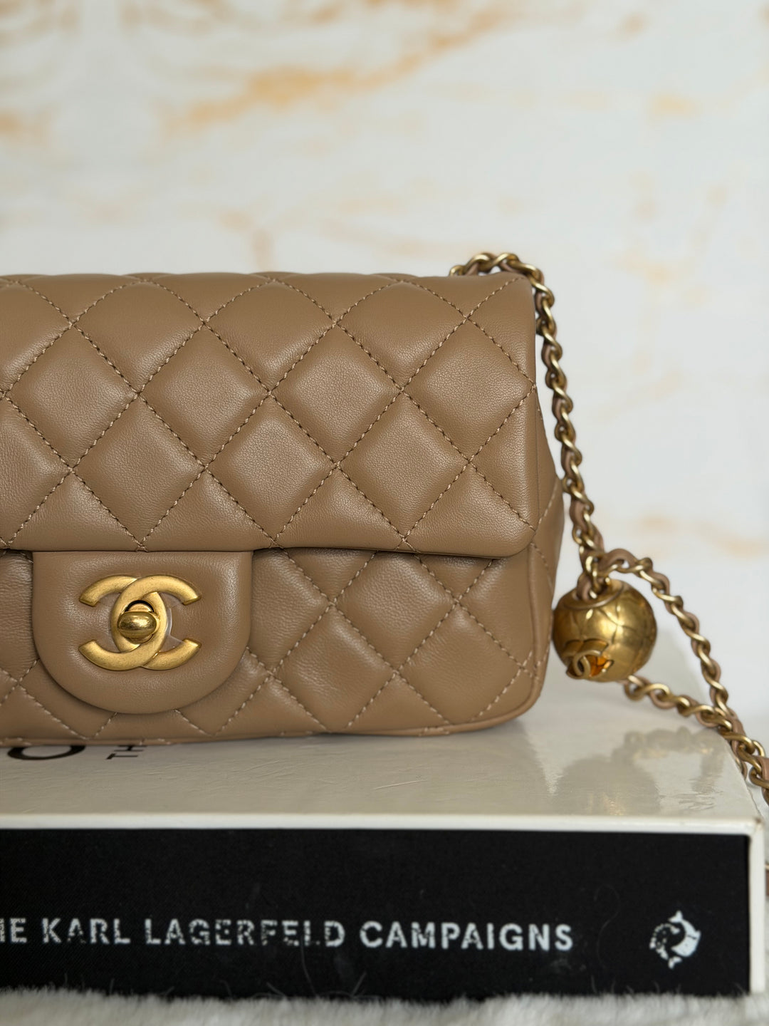 CHANEL 22B Taupe Dark Beige Lambskin Aged GHW Pearl Crush Adjustable Chain Mini Rectangular Flap Bag 2022