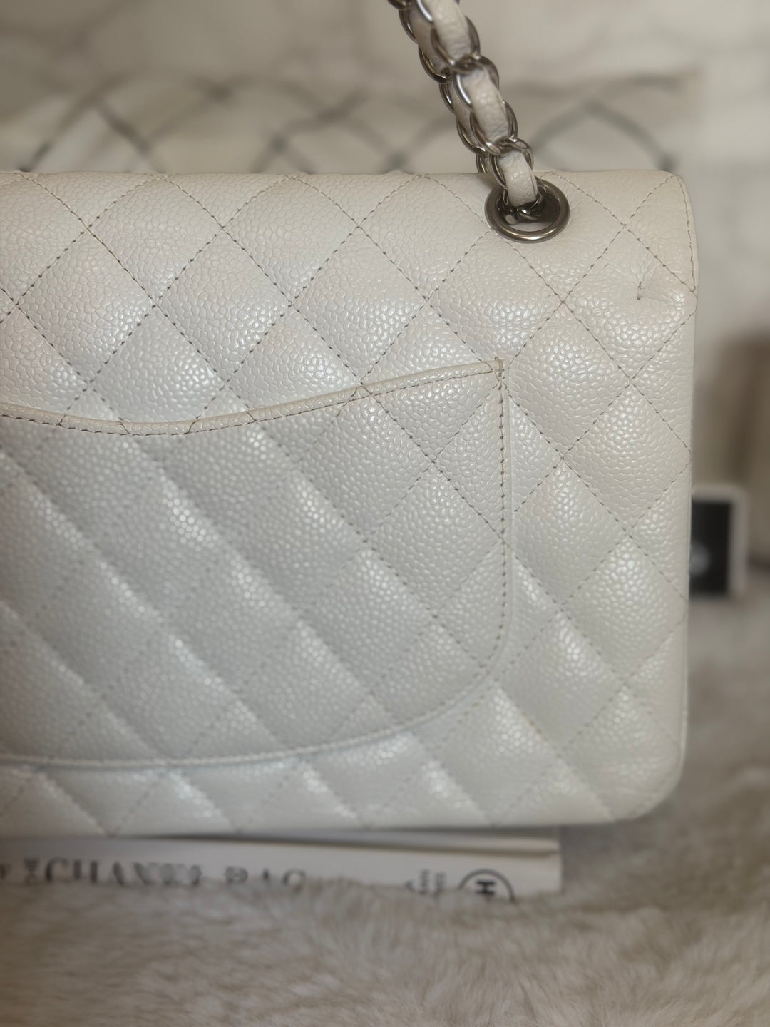 CHANEL series 12 Vintage White Caviar SHW Medium ML Timeless Classic Double Flap Bag 2009