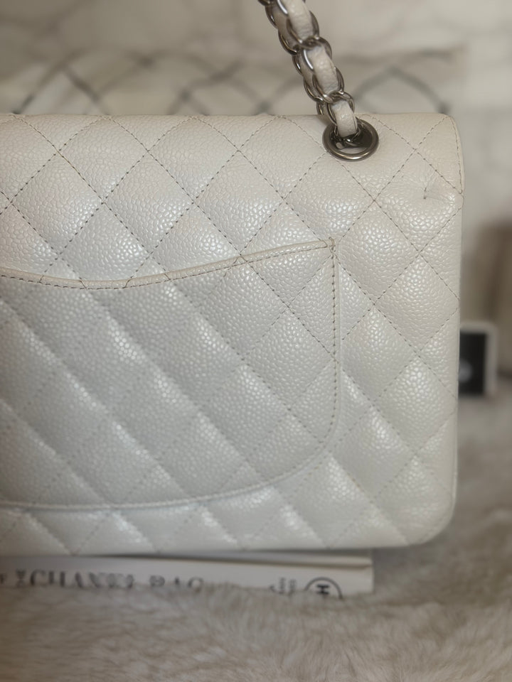 CHANEL series 12 Vintage White Caviar SHW Medium ML Timeless Classic Double Flap Bag 2009