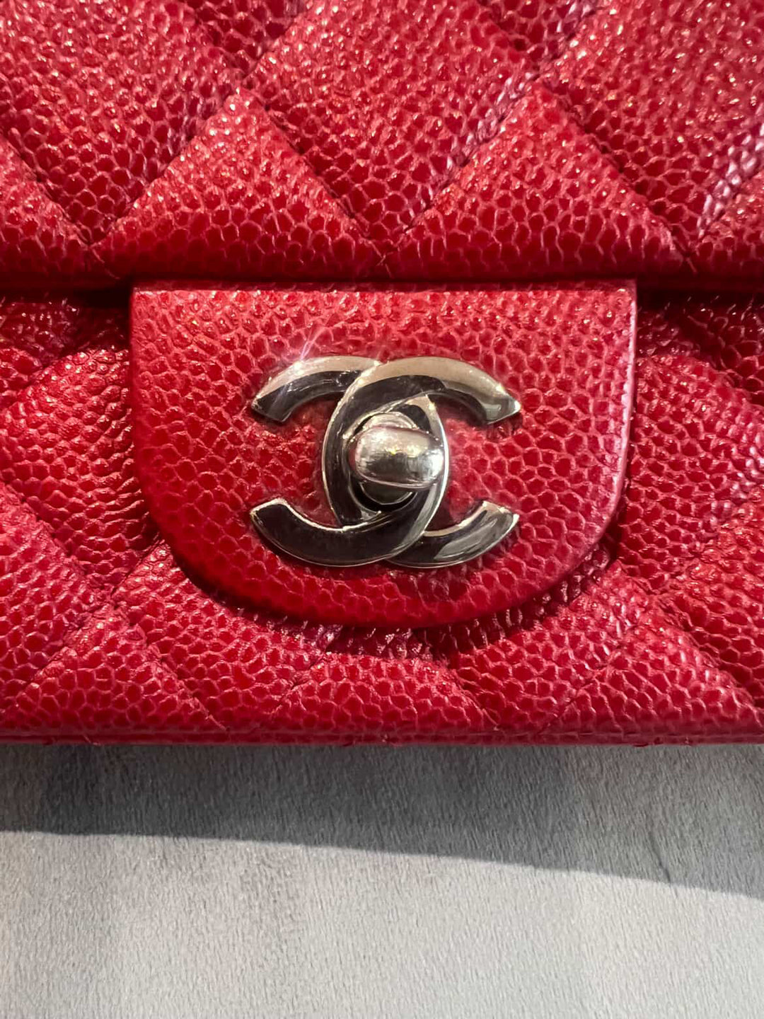 CHANEL series 20 15C 2015 True Pearly Red Caviar SHW Mini Rectangular Flap Bag