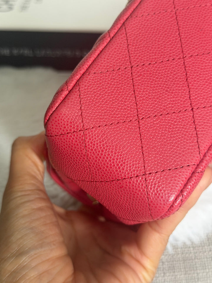 CHANEL 17C series 23 Pink Caviar LGHW Mini Rectangular Flap Bag with edge stitching 2016/2017