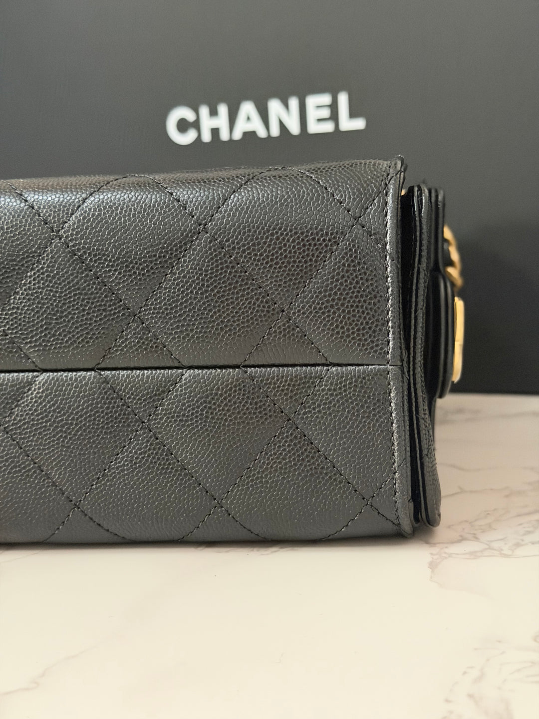 CHANEL 26C Black Caviar aged GHW Mini 25 Hobo Bag