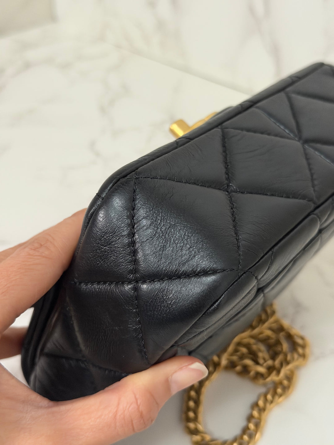 CHANEL Resin CC Black Lambskin Aged GHW Seasonal Flap Bag 2023