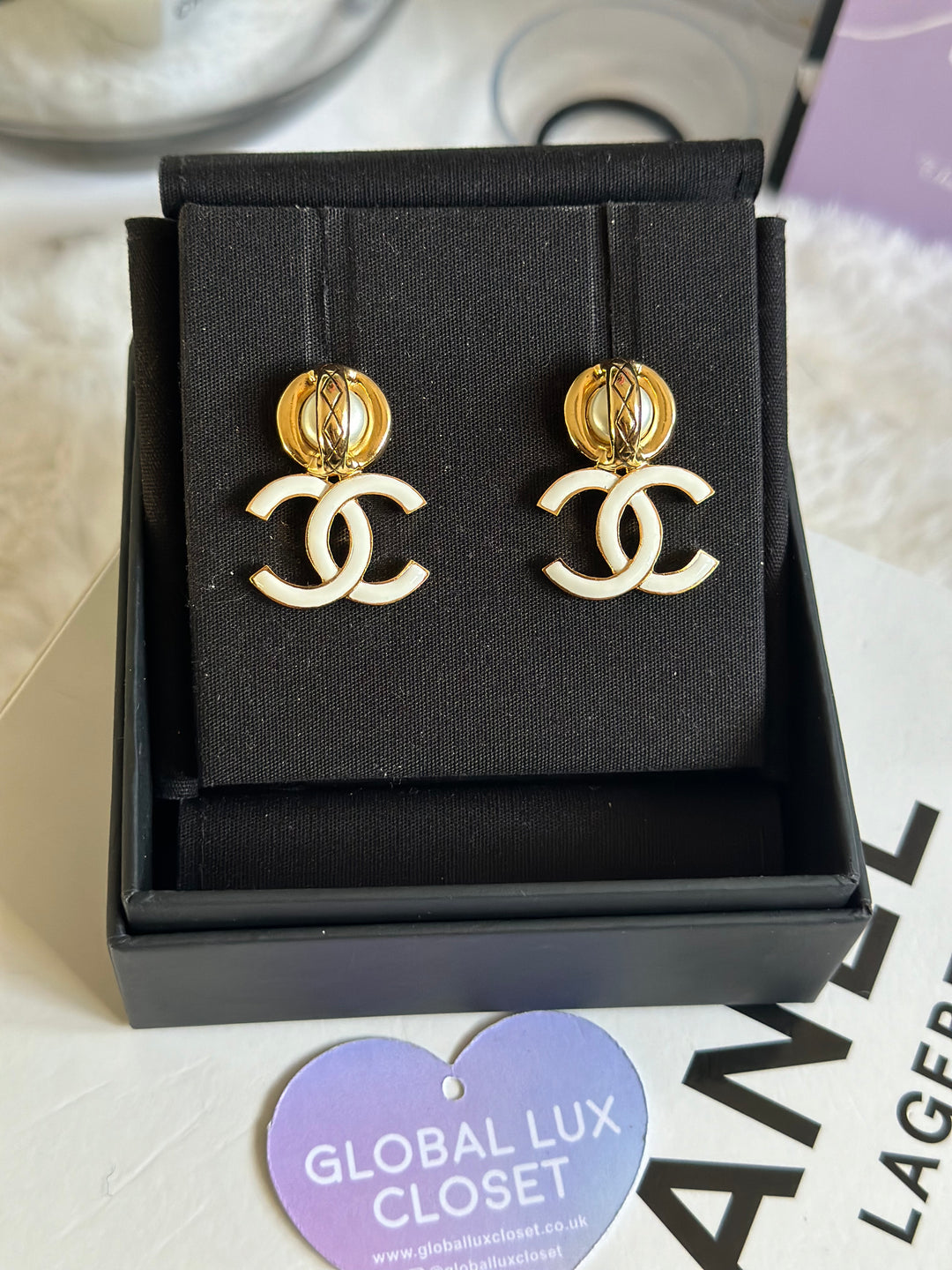 Chanel 22S White Resin Aged GHW earrings