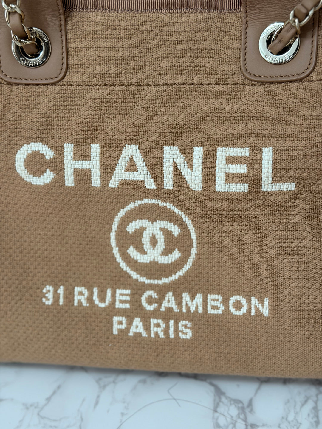 CHANEL 24P collection 2024 Beige Tweed Deauville Tote size Small with top handle LGHW and pouch