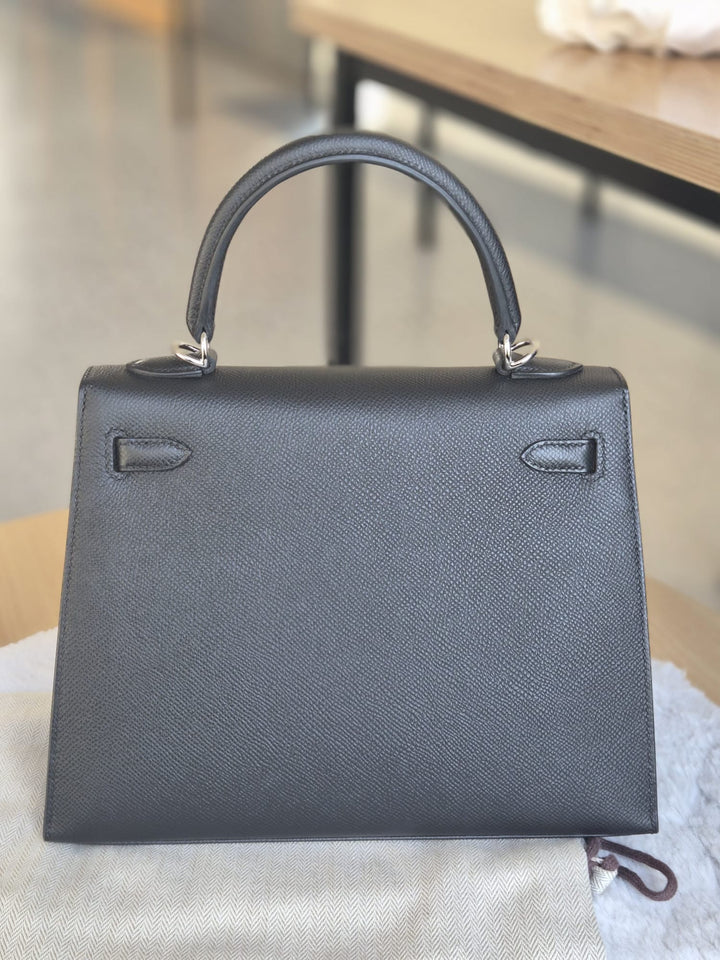 WA/Email to Purchase only- HERMÈS Kelly 25 Sellier Epsom Black 89/Noir 89 PHW Palladium Hardware 2024 W- unused
