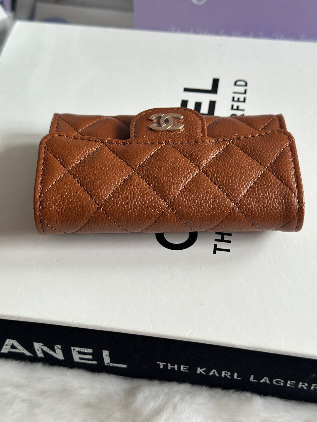 Chanel 23A Brown Caviar LGHW Classic Flap Snap Card Holder
