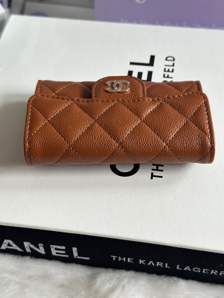 Chanel 23A Brown Caviar LGHW Classic Flap Snap Card Holder