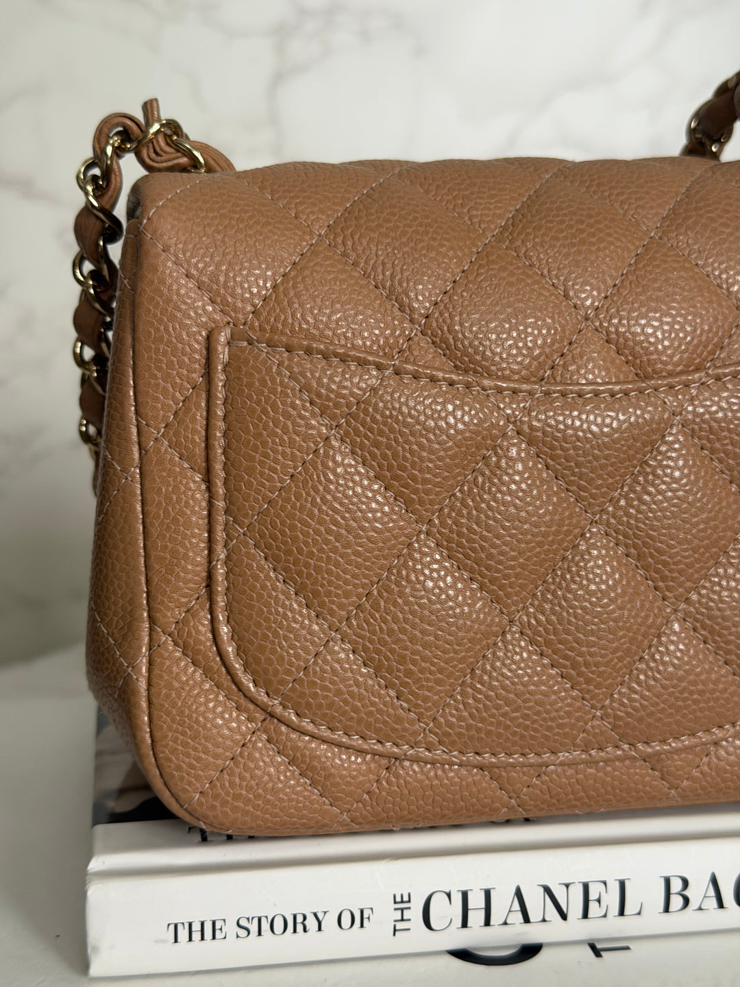 CHANEL 18S series 25 Dark Beige Caviar LGHW Square Mini Flap Bag 2018 Rare