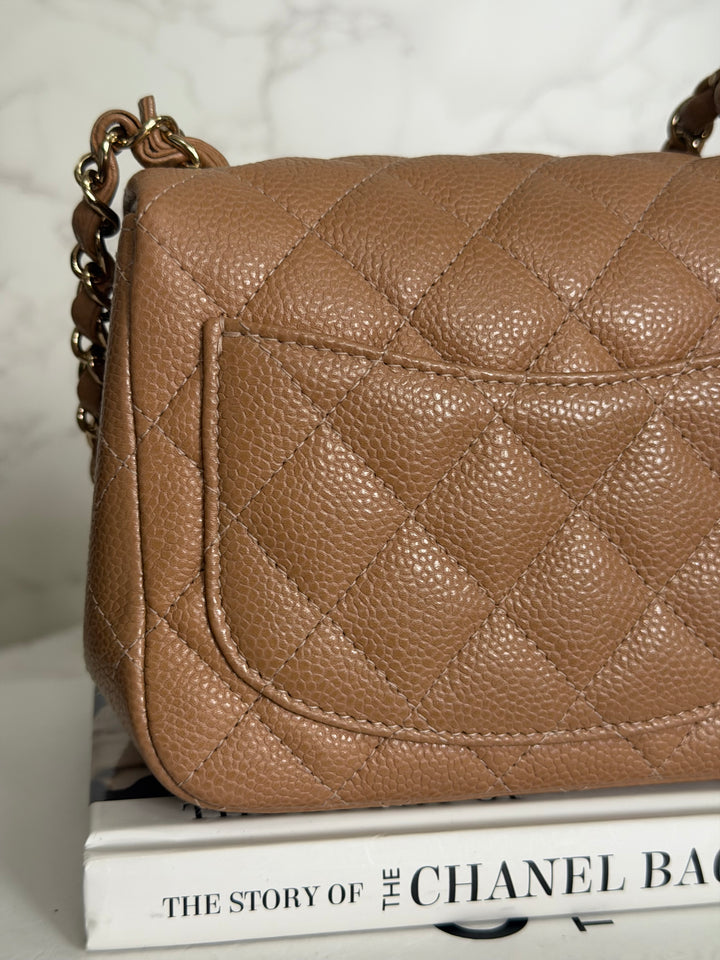 CHANEL 18S series 25 Dark Beige Caviar LGHW Square Mini Flap Bag 2018 Rare