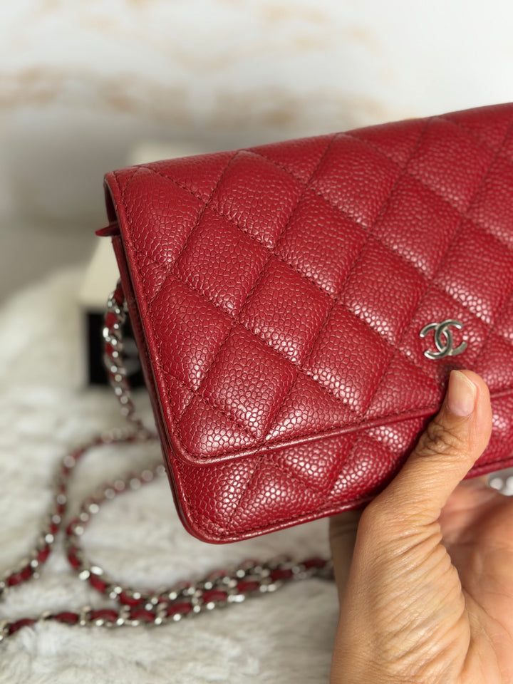 CHANEL series 19 Red Caviar Classic Wallet on chain (WOC) SHW 2014/2015