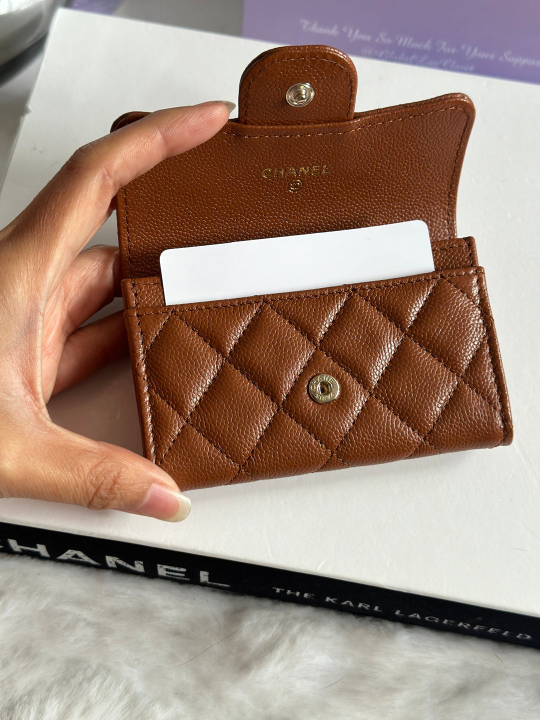 Chanel 23A Brown Caviar LGHW Classic Flap Snap Card Holder
