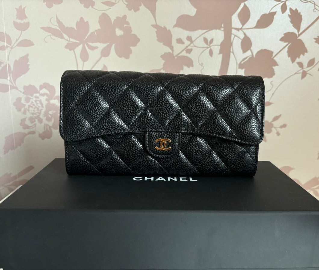 Chanel Series 28 Black Caviar GHW Full size Sarah Flap Wallet