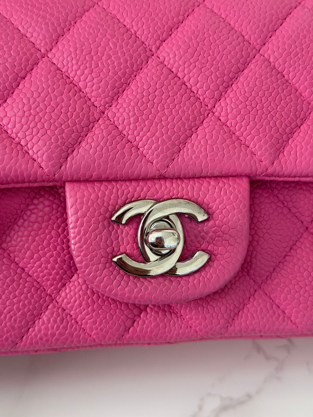 CHANEL series 17 2012/2013 Suede Hot Pink Caviar SHW Mini Rectangular Flap Bag