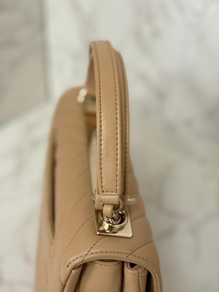 CHANEL series 27 2018 Dark Beige Lambskin LGHW Trendy CC Flap Bag size Small with Top Handle and detachable strap