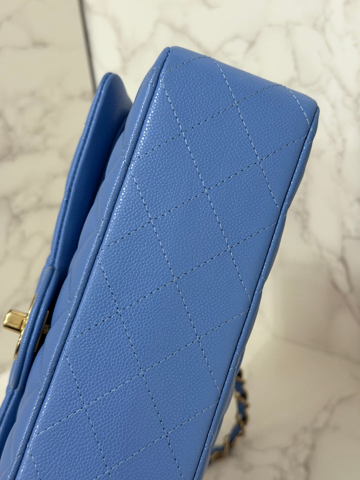 CHANEL 25C 2025 Periwinkle Blue Caviar LGHW Medium ML Timeless Classic Double Flap Bag