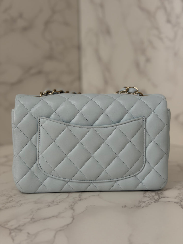 CHANEL 25S collection 2025 Light Baby Blue Lambskin LGHW Mini Rectangular Flap Bag