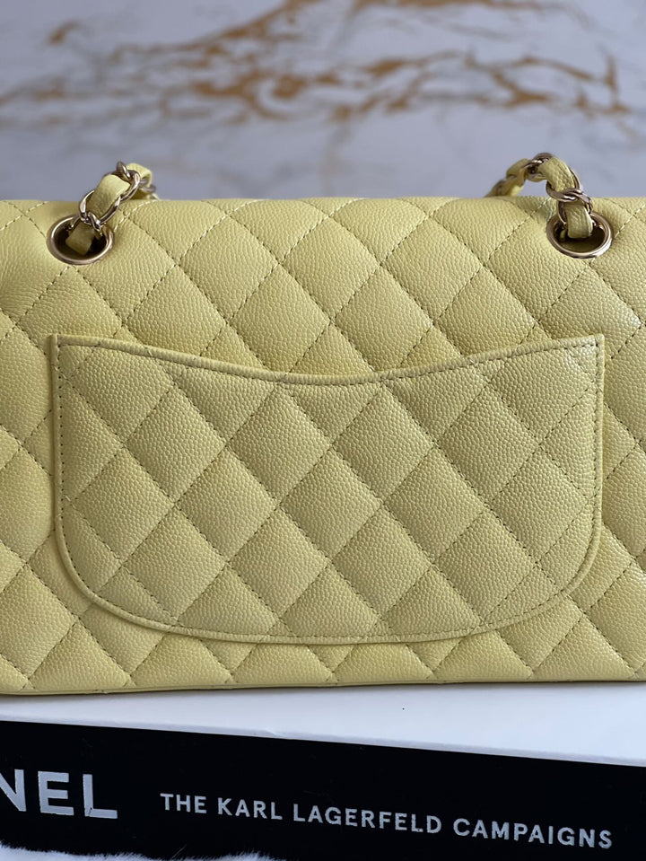 Chanel 20S 2020 Spring/Summer Collection Yellow Caviar LGHW Small Timeless Classic Double Flap Bag