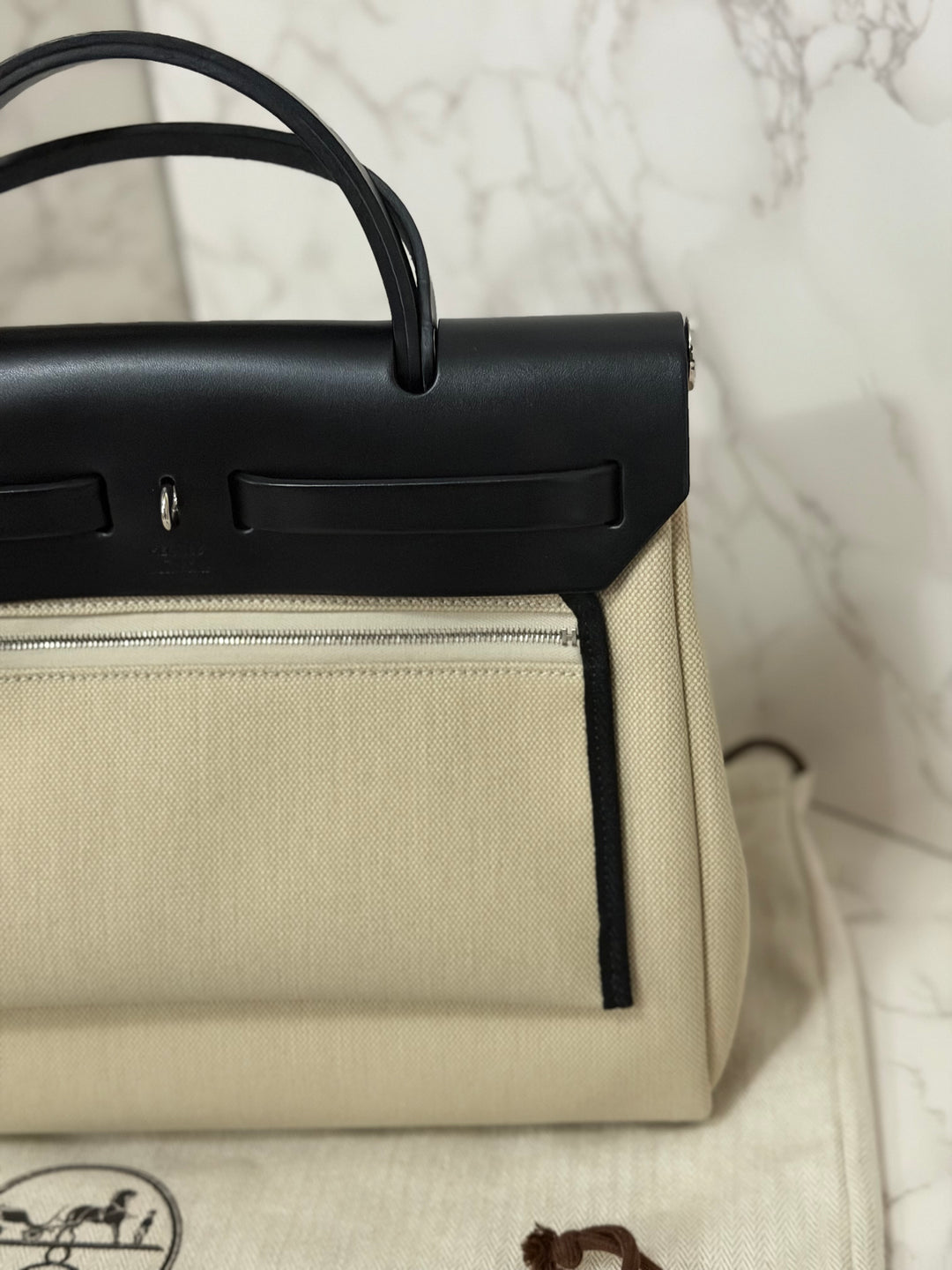 Hermes Herbag Zip 31 Bag in Noir/Beton Palladium Hardware