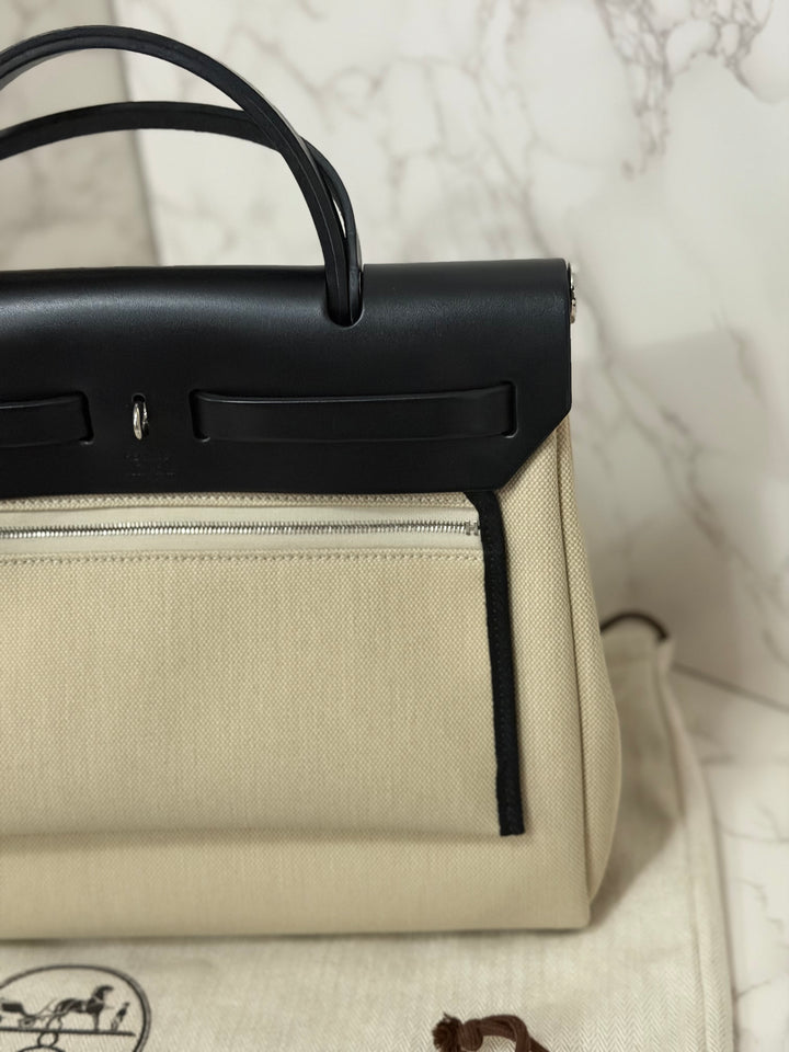 Hermes Herbag Zip 31 Bag in Noir/Beton Palladium Hardware