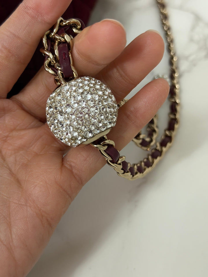 CHANEL series 31 Dark Red/Burgundy Velvet Adjustable Crystal Pearl Crush Mini Rectangular Flap Bag LGHW 2020/2021