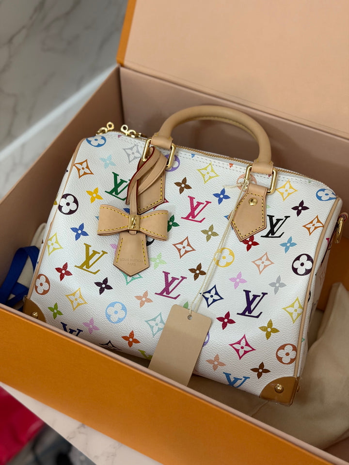 LOUIS VUITTON LV TM x LV Takashi Murakami Blanc White Multicolored Monogram canvas Speedy Bandouliere 25