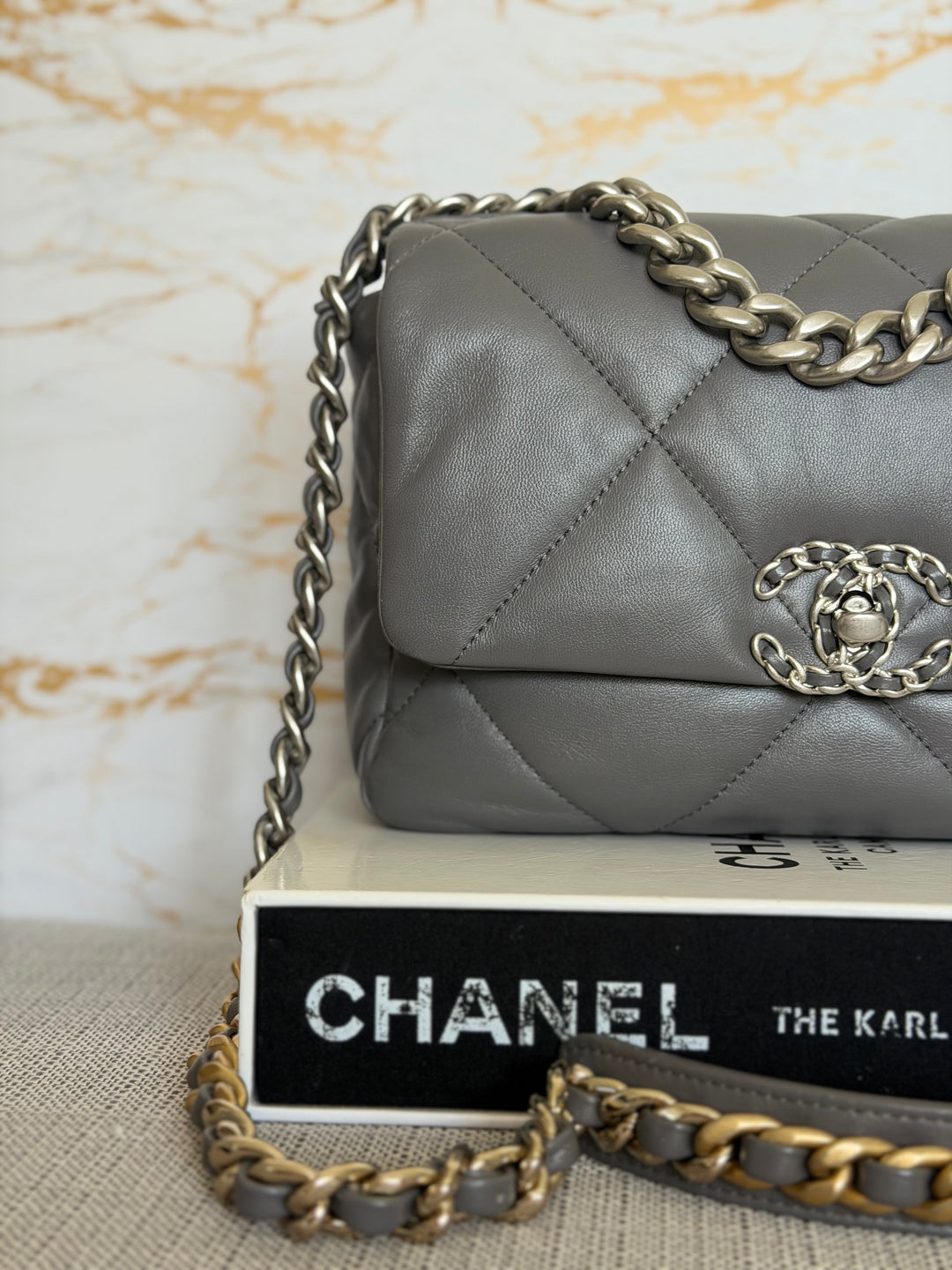 CHANEL Dark Grey Lambskin 19 Size SMALL/MEDIUM Mixed HW Flap Bag 2022 Microchipped