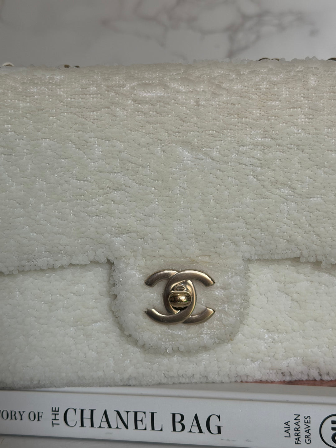 CHANEL series 28 19B White Sequin SMALL Flap Bag LGHW 2019