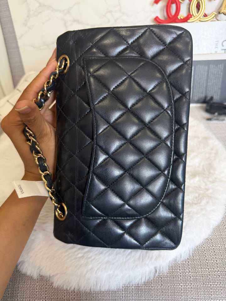 CHANEL Vintage series 11 Black Lambskin 24K GHW Small Timeless Classic Double Flap Bag