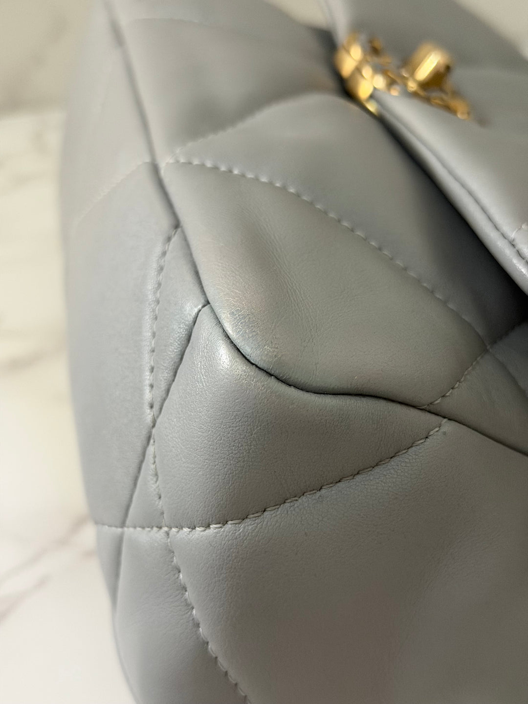 CHANEL 19 size Small Grey Lambskin Mixed Hardware 21B 2021 Flap Bag with Top Handle