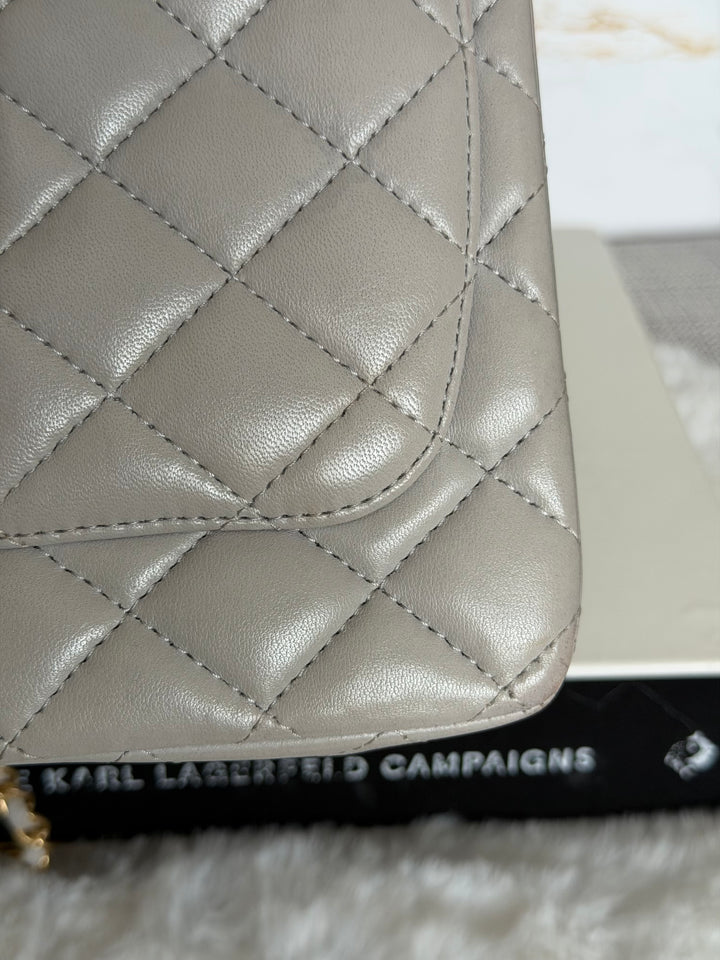 CHANEL Grey Lambskin aged GHW Mini Rectangular Flap bag Top Handle 2021 21A collection