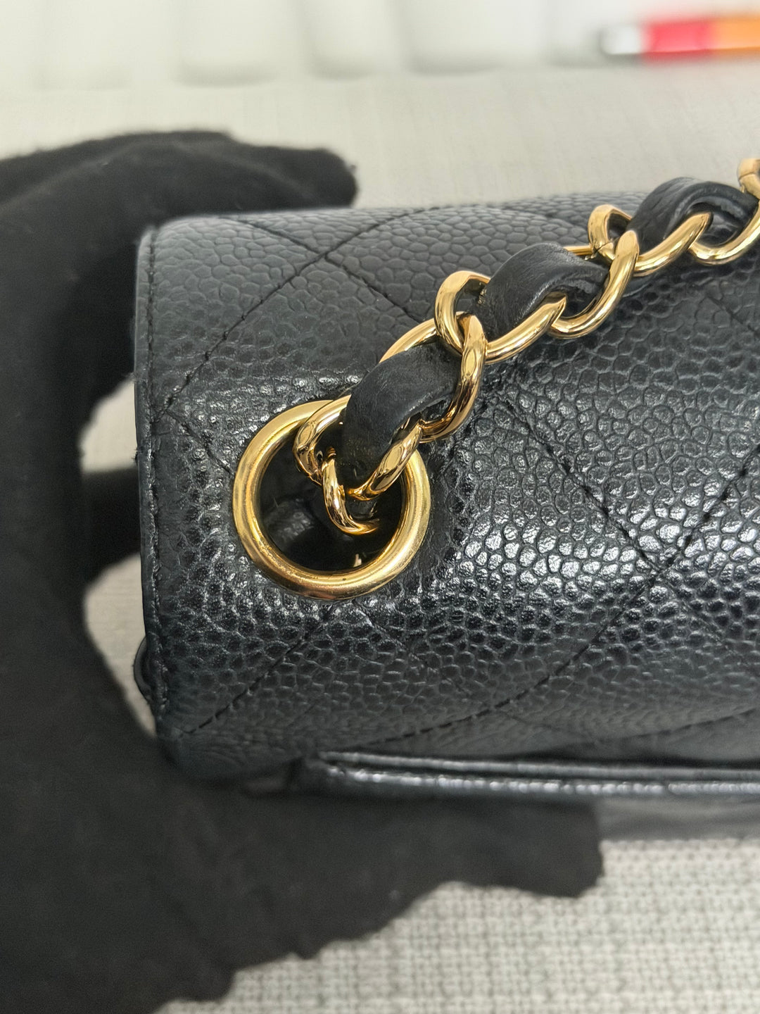CHANEL series 13 Black Caviar GHW Vintage Square Mini Flap Bag with Edge stitching