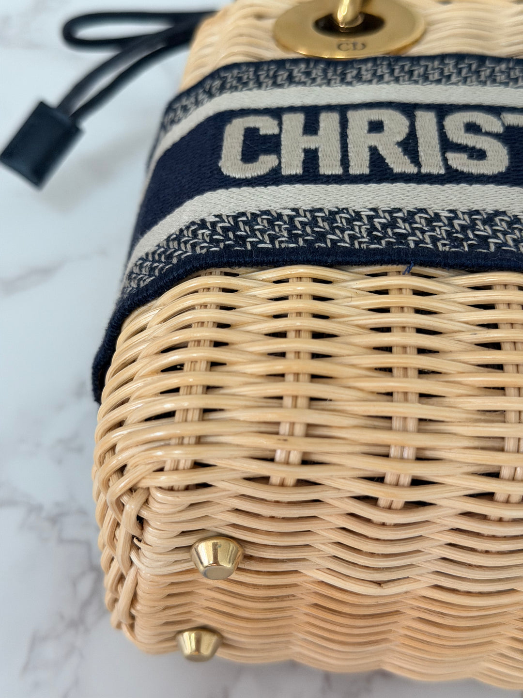 DIOR Lady Dior Wicker Bag Oblique Canvas in Black and Cream size Mini