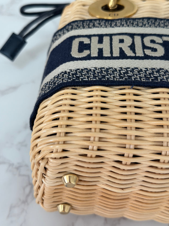 DIOR Lady Dior Wicker Bag Oblique Canvas in Black and Cream size Mini