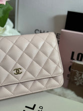 Load image into Gallery viewer, Chanel 22P 2022 Pre Spring/Summer Collection Light Sakura Pink Caviar LGHW Timeless Classic Wallet on chain (WOC)
