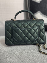 Load image into Gallery viewer, Chanel Iridescent Dark Green Lambskin Mini Rectangular Flap Bag with Top Handle and Champagne GHW
