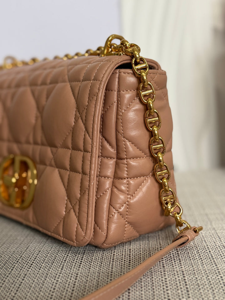 Dior Caro Flap Bag in Rose De Ven Calfskin GHW Medium 25 cms