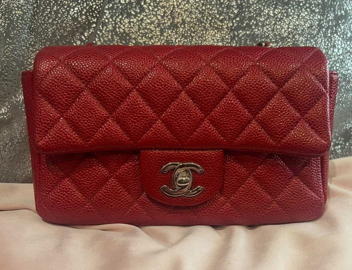 CHANEL series 20 15C 2015 True Pearly Red Caviar SHW Mini Rectangular Flap Bag