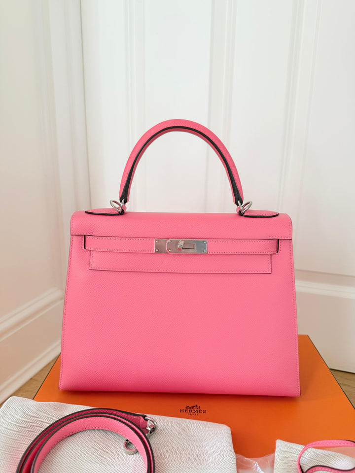 Hermes Kelly 28 in Rose Azalee Pink Epsom Leather PHW Stamp C 2018