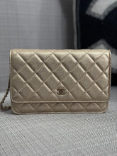 Load image into Gallery viewer, Chanel 21P 2021 Pre Spring/Summer Collection series 31 Iridescent Gold Lambskin Champagne GHW Classic Wallet on Chain (WOC)
