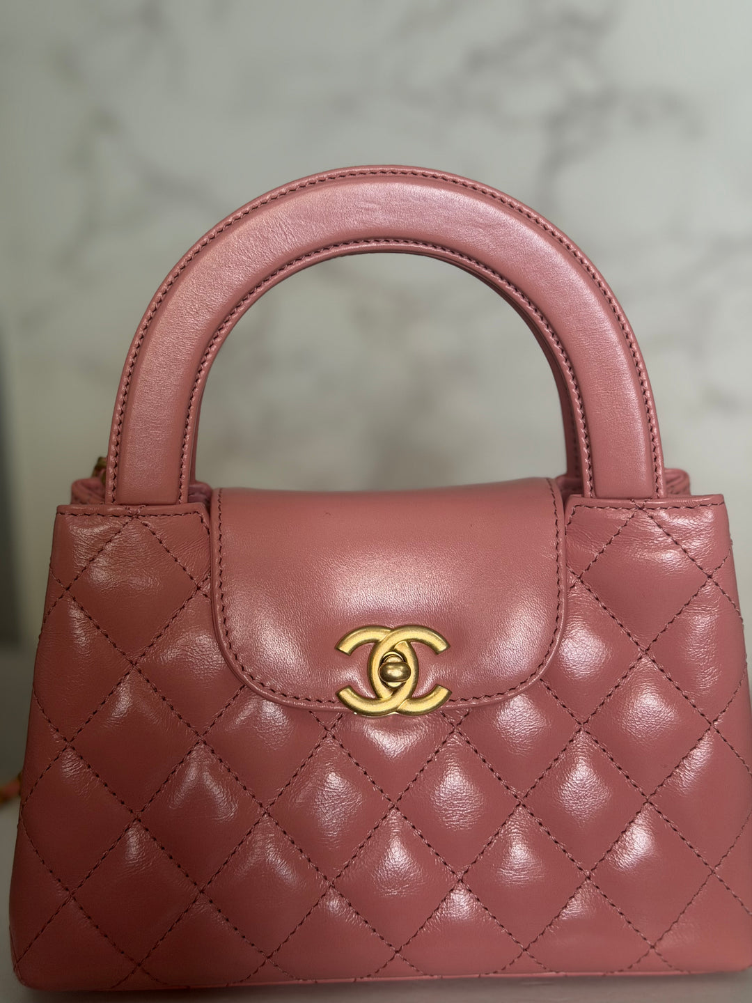 CHANEL Pink Calf skin aged GHW Kelly Shopping Tote Bag size Small 19 cms