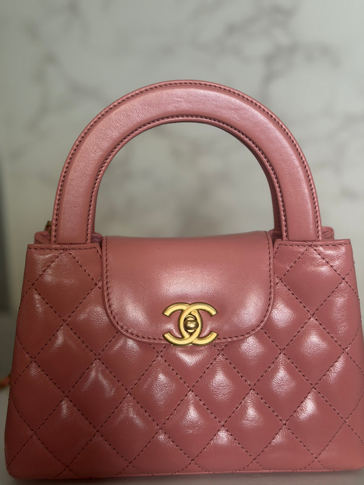 CHANEL Pink Calf skin aged GHW Kelly Shopping Tote Bag size Small 19 cms