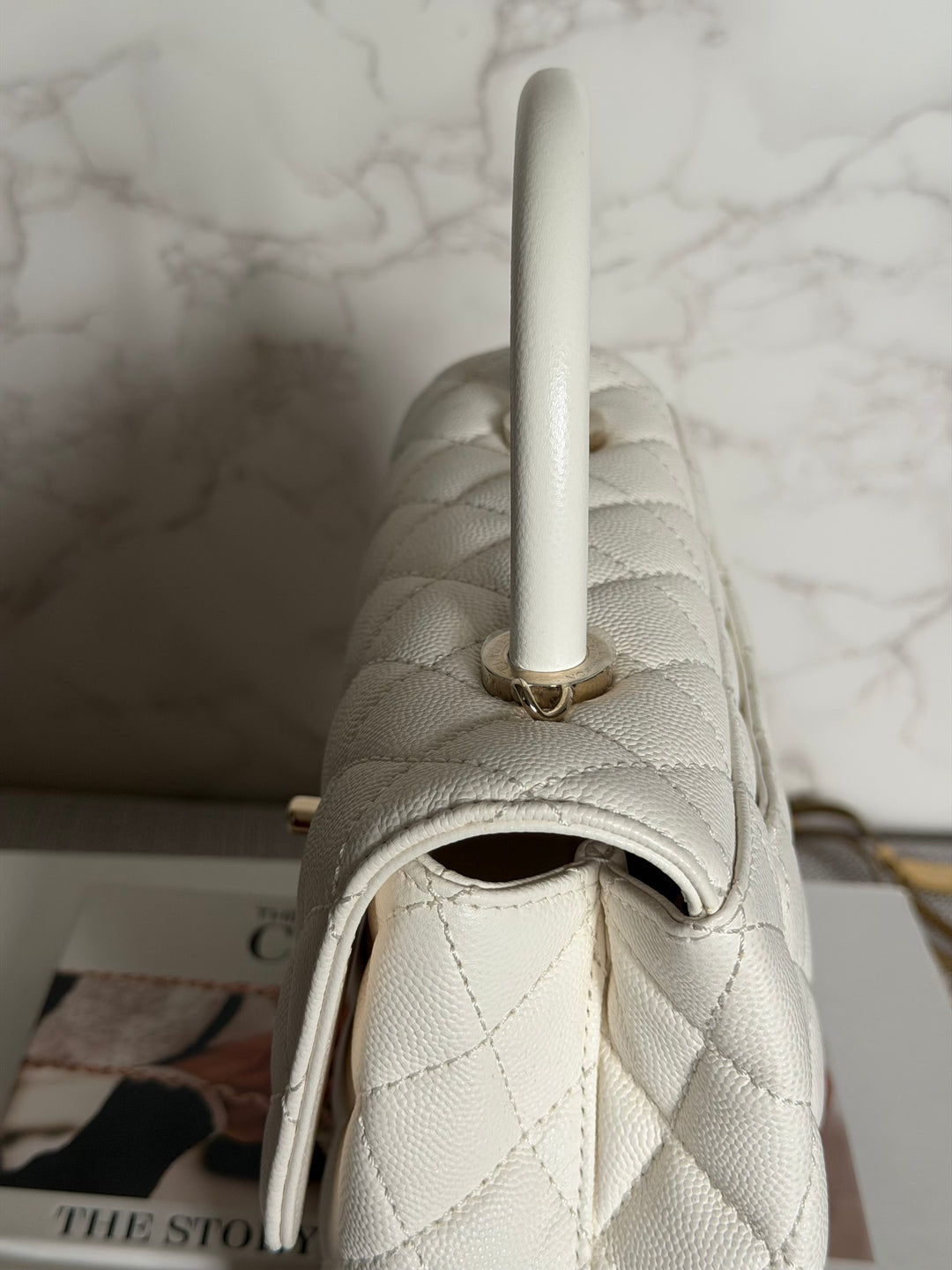 CHANEL White Caviar LGHW Coco Handle Flap Bag Size SMALL with detachable Strap Microchipped