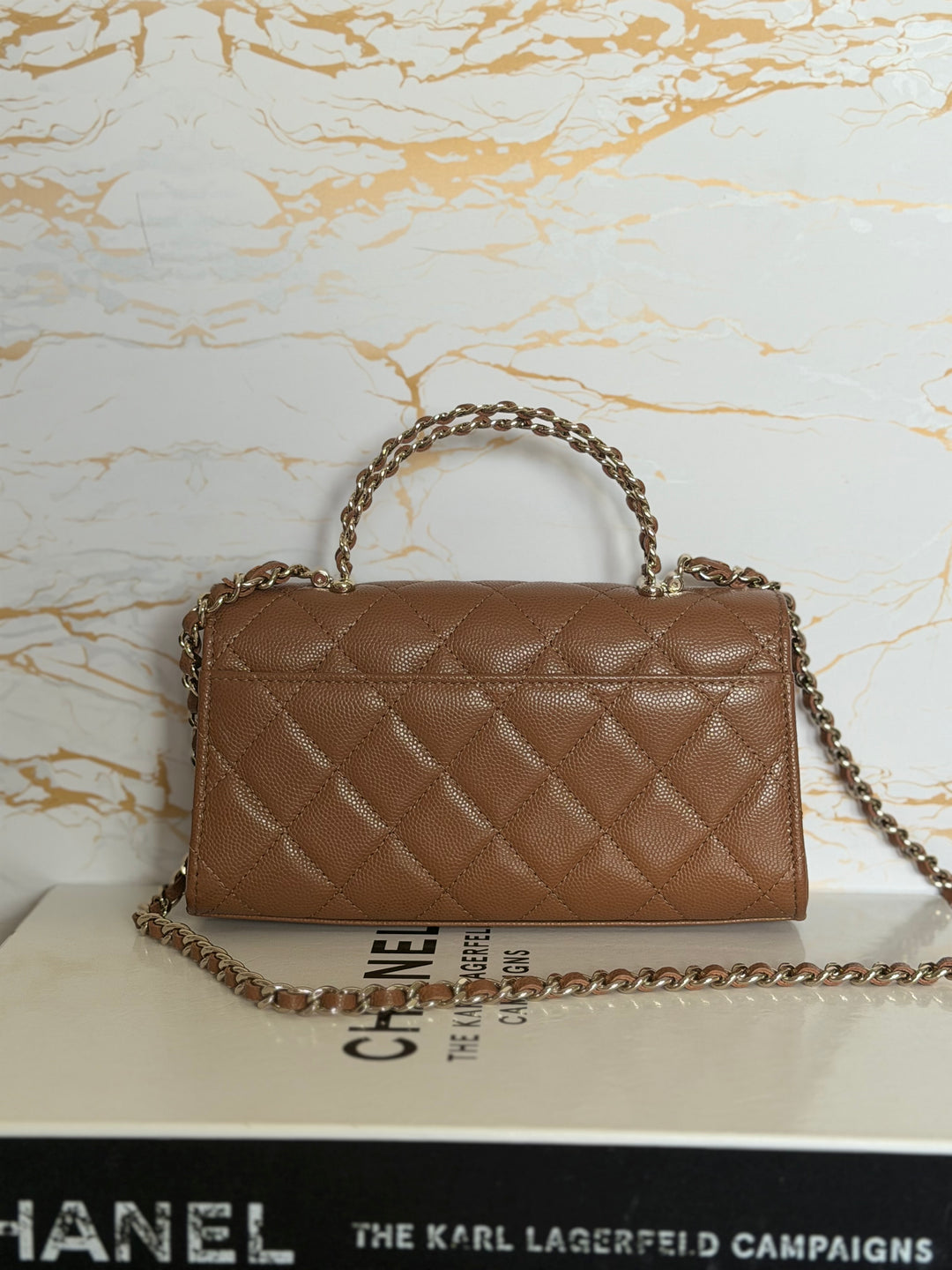 CHANEL 26P Brown Caviar LGHW Top Handle Vanity Clutch with Chain 2026