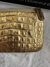 Load image into Gallery viewer, Chanel 19A Gold Calf skin Croc Embossed Mini O Case with Aged GHW
