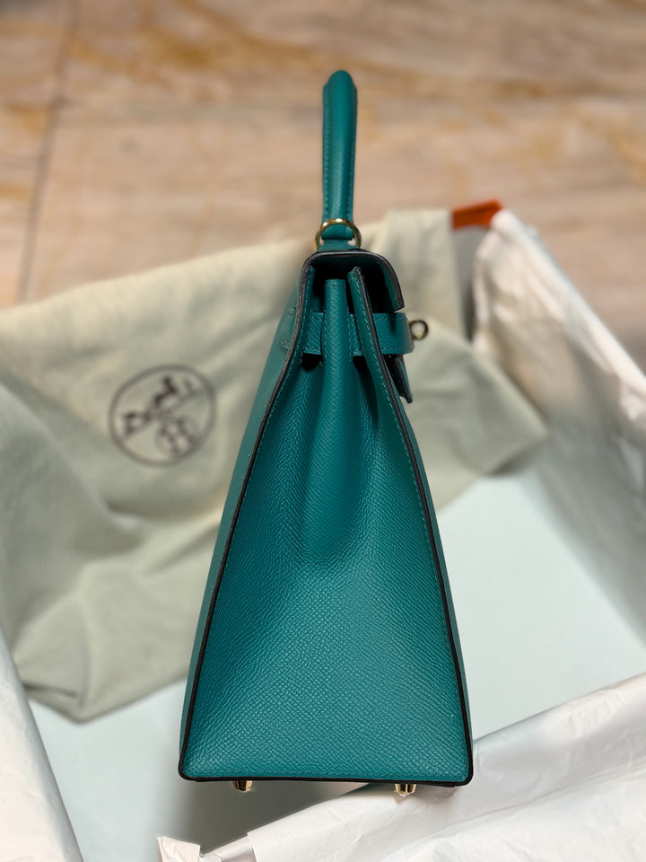 Hermes Kelly 28 Sellier Epsom Leather SO Bleu Paon GHW Stamp D 2019