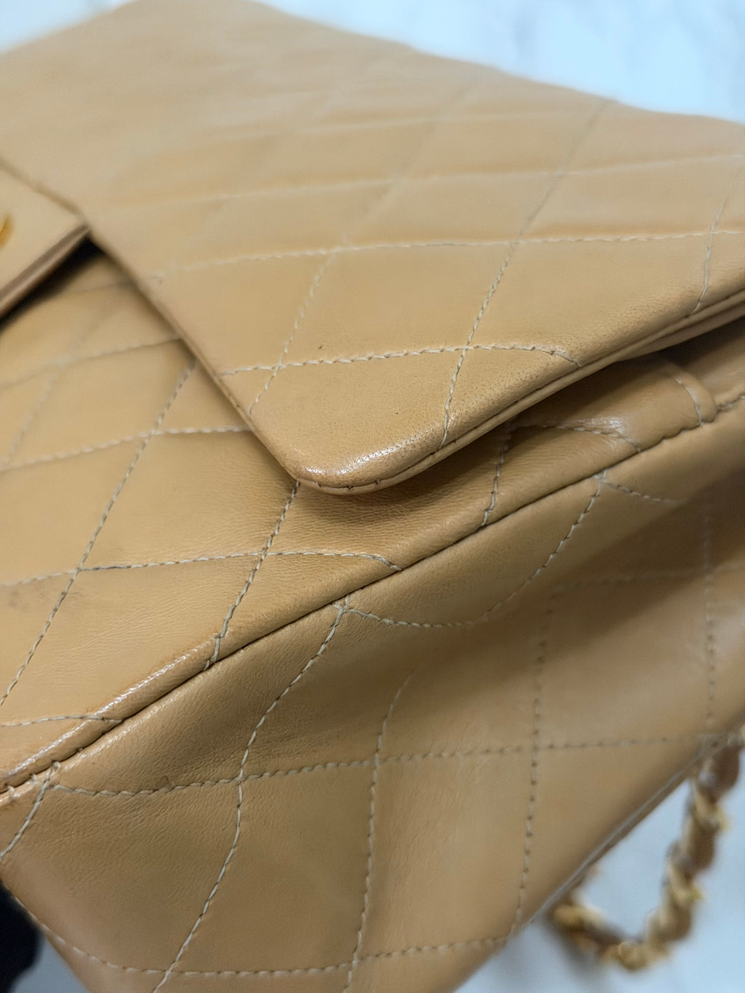 CHANEL series 4 Vintage 24K GHW Dark Beige Lambskin Timeless Classic Medium Double Flap Bag