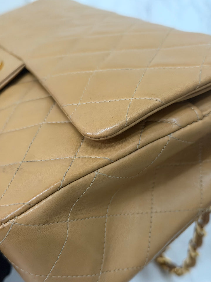 CHANEL series 4 Vintage 24K GHW Dark Beige Lambskin Timeless Classic Medium Double Flap Bag