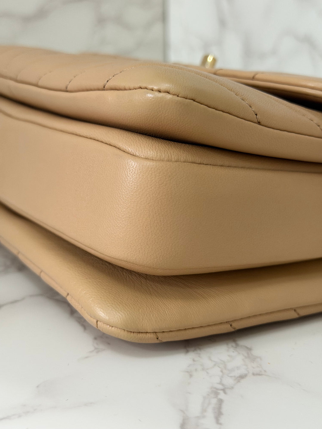CHANEL series 27 2018 Dark Beige Lambskin LGHW Trendy CC Flap Bag size Small with Top Handle and detachable strap